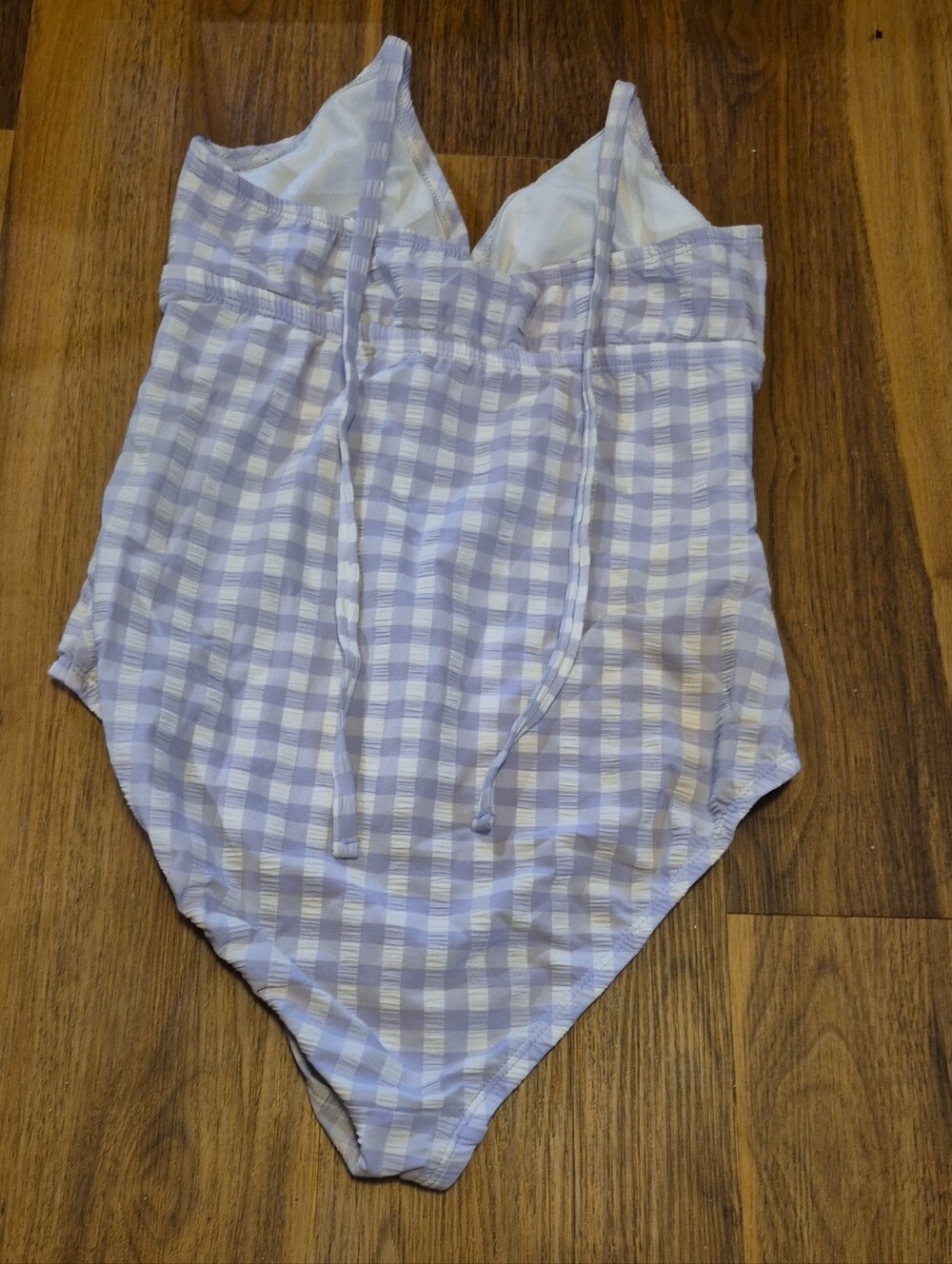 Girls Lavender Gingham One-Piece Swimsuit with Adjustable Ties